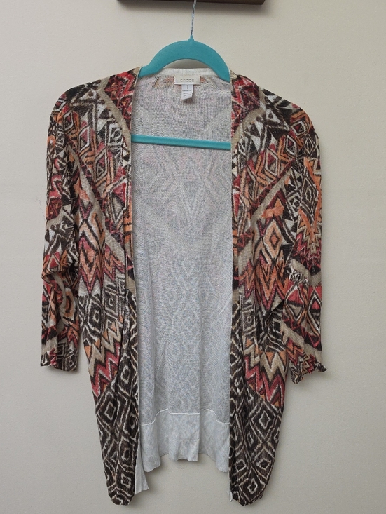 Chico's Sweaters - Chico's Open-Front Aztec Cardigan in Rust, Tan, Black & Cream SZ 1 ( MED)